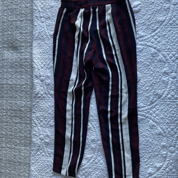 EXPRESS Women's MAROON/NAVY/White Striped High Rise Wide Leg Pants Trousers - Picture 7 of 12